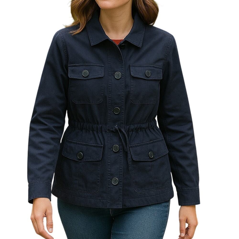 Charter Club Women's Medium Utility Jacket Blue Button Paisley Lined Classic